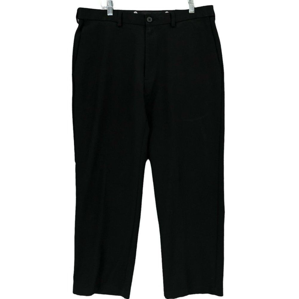 Haggar Cool 18 Pants Mens Black Chino Slacks Classic Fit Golfer Golf Dress 36X29
